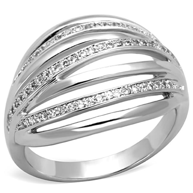 Women Rhodium Brass Ring with AAA Grade CZ in Clear - Size 8