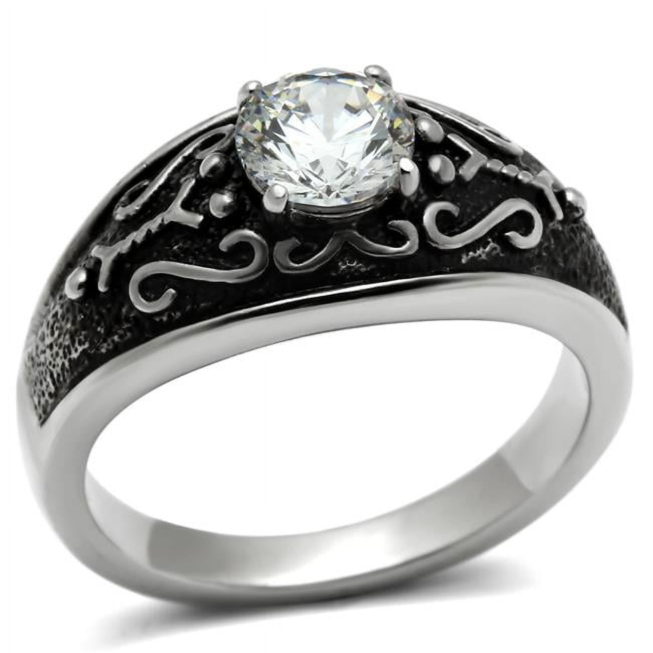 TK373-9 Men High Polished Stainless Steel Ring with AAA Grade CZ in Clear - Size 9