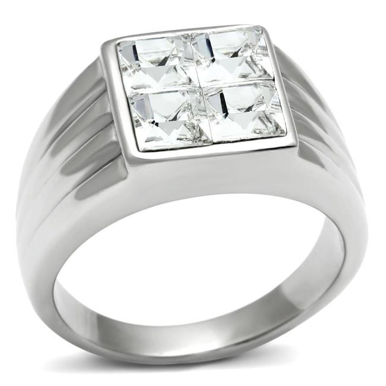 TK489-12 Men High Polished Stainless Steel Ring with Top Grade Crystal in Clear - Size 12