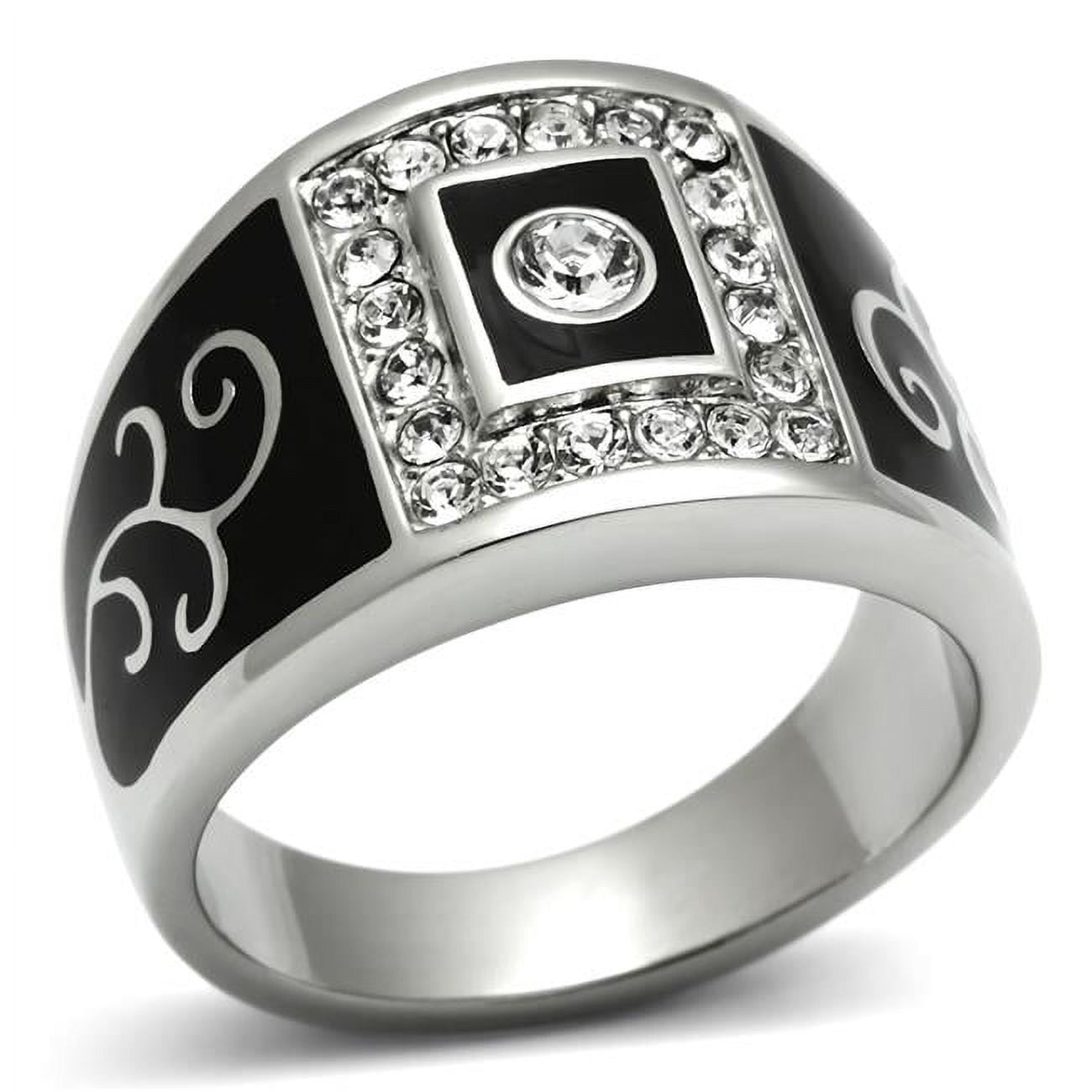 TK492-9 Men High Polished Stainless Steel Ring with Top Grade Crystal in Clear - Size 9