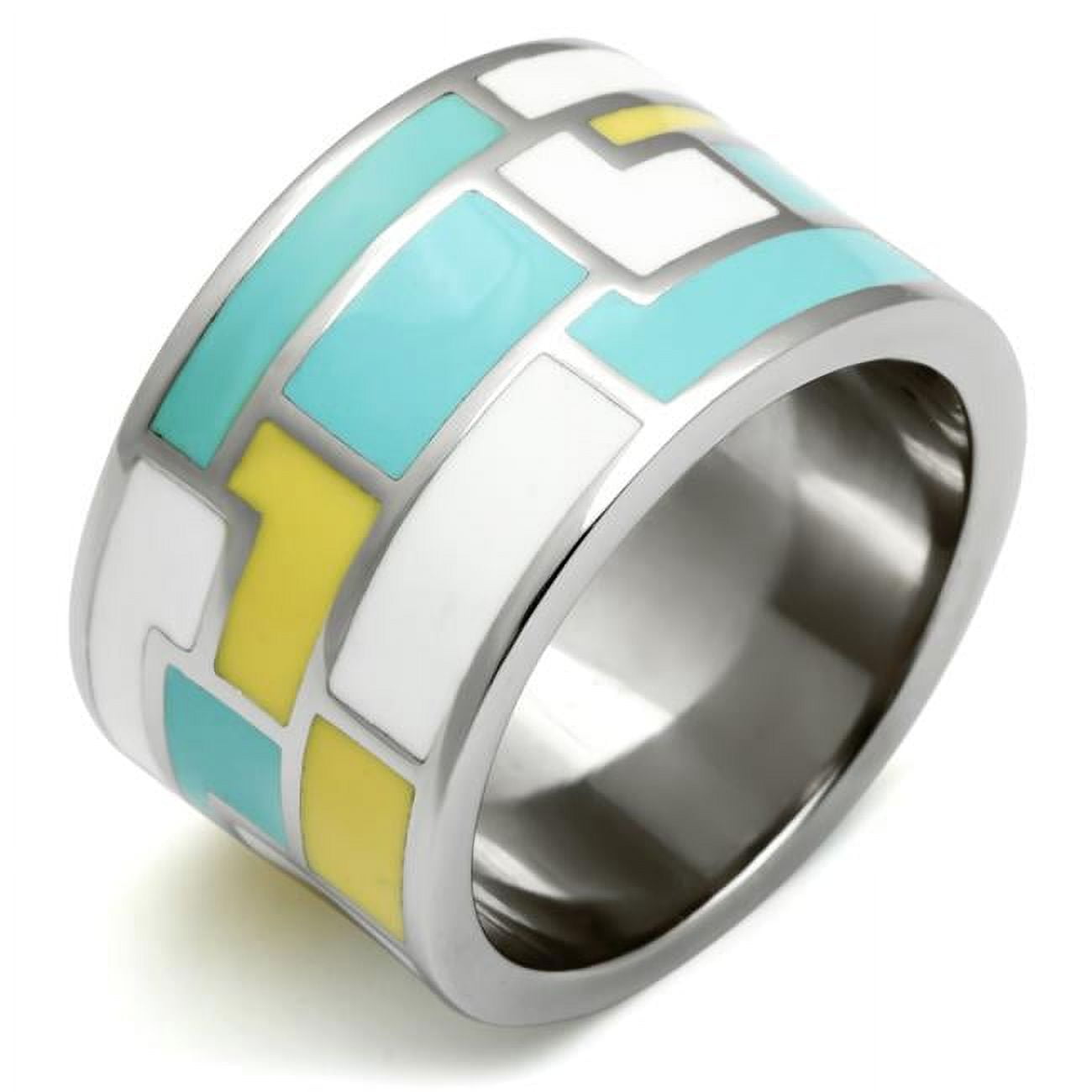 TK514-5 Women High Polished Stainless Steel Ring with Epoxy in Multi Color - Size 5
