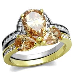Women Two-Tone IP Gold Stainless Steel Ring with AAA Grade CZ in Champagne - Size 10
