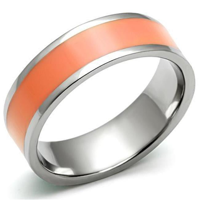 TK544-5 Women High Polished Stainless Steel Ring with Epoxy in Orange - Size 5