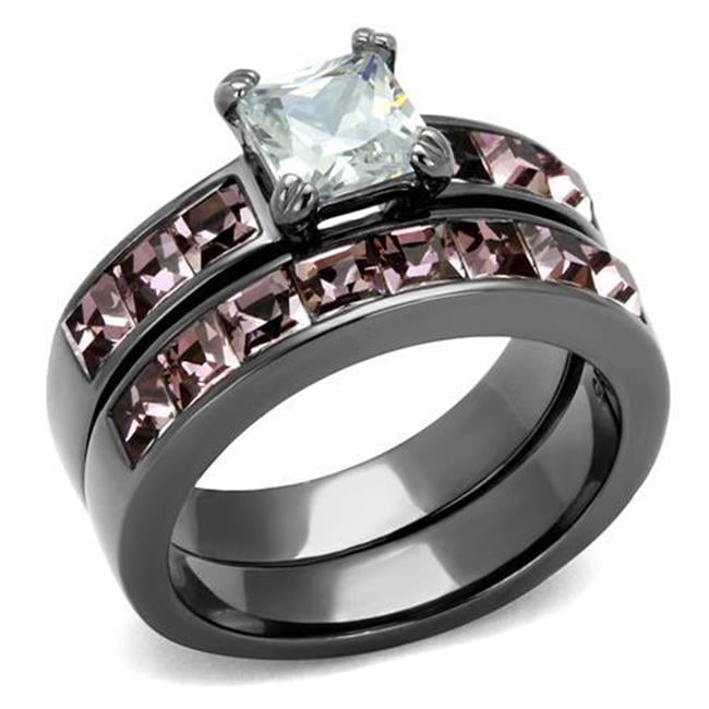 Women IP Light Black Stainless Steel Ring with AAA Grade CZ in Clear - Size 5
