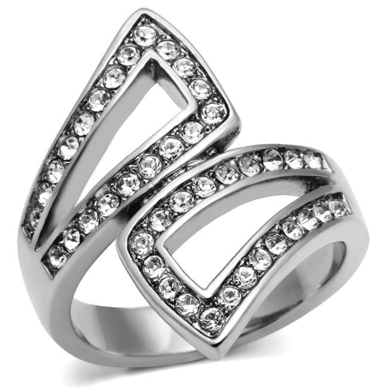 Women High Polished Stainless Steel Ring with Top Grade Crystal in Clear - Size 7
