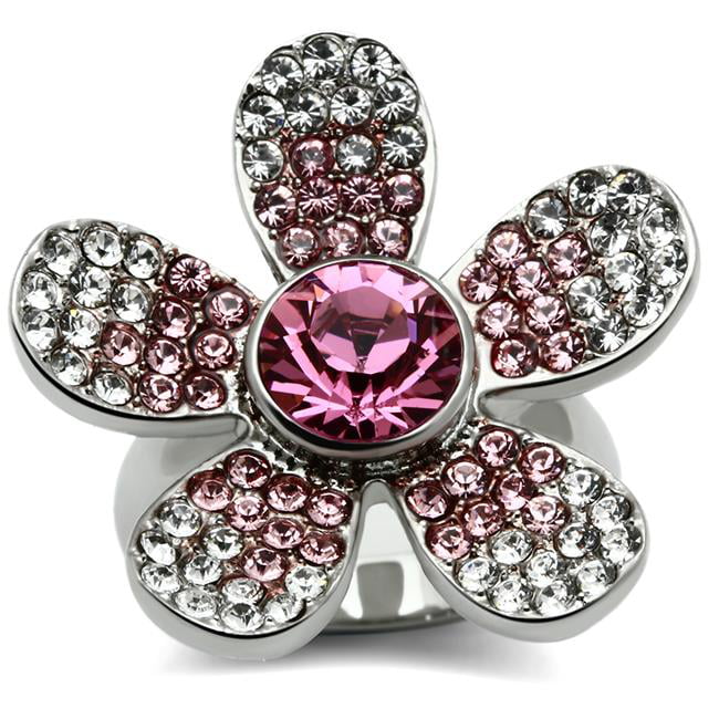 TK654-10 Women High Polished Stainless Steel Ring with Top Grade Crystal in Rose - Size 10