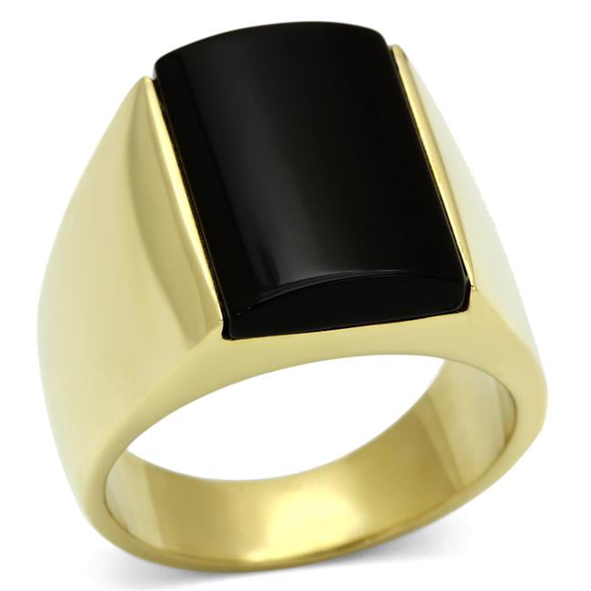 Men IP Gold Stainless Steel Ring with Semi-Precious in Jet - Size 10