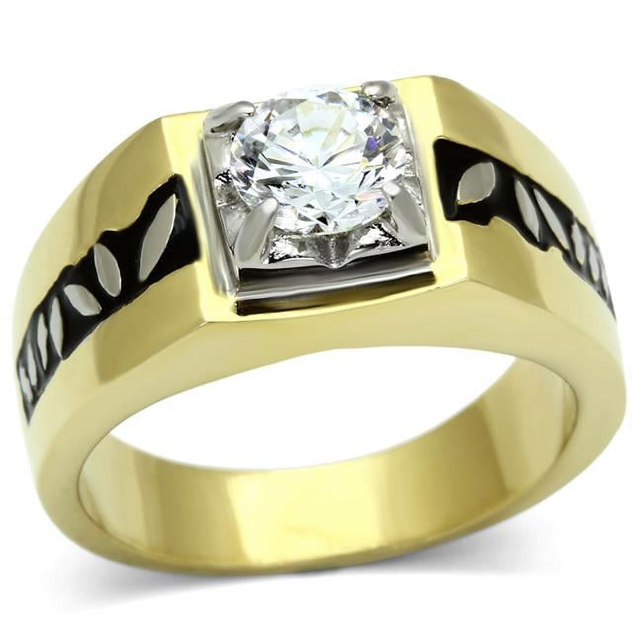 Men Two-Tone IP Gold Stainless Steel Ring with AAA Grade CZ in Clear - Size 9
