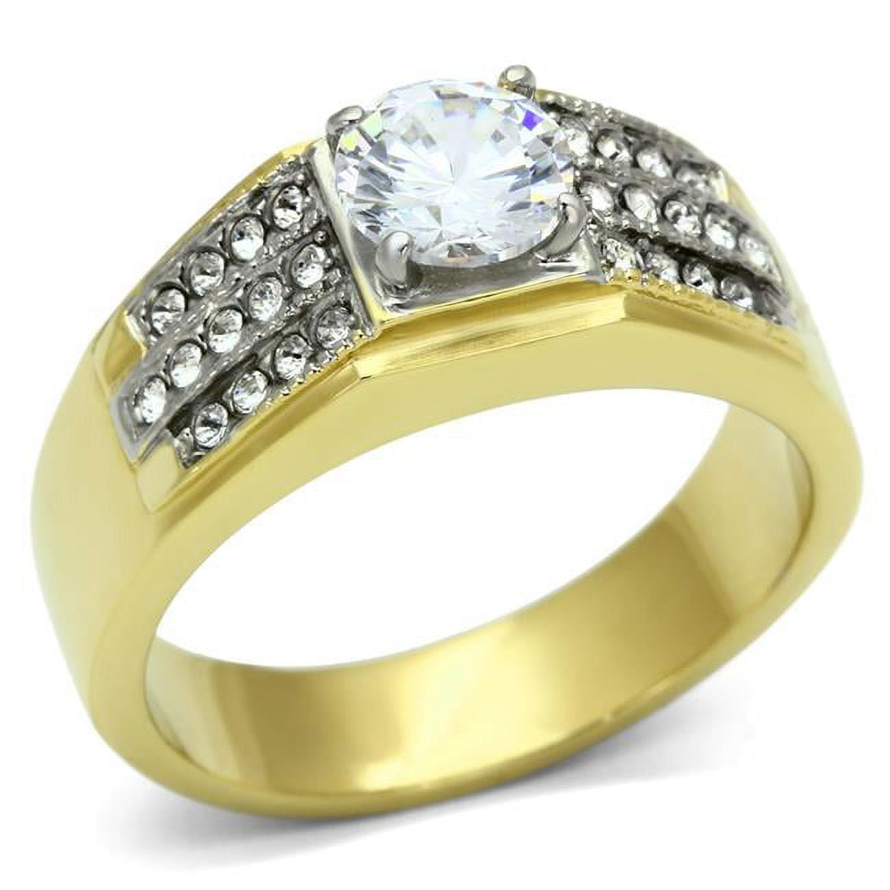 Men Two-Tone IP Gold Stainless Steel Ring with AAA Grade CZ in Clear - Size 9