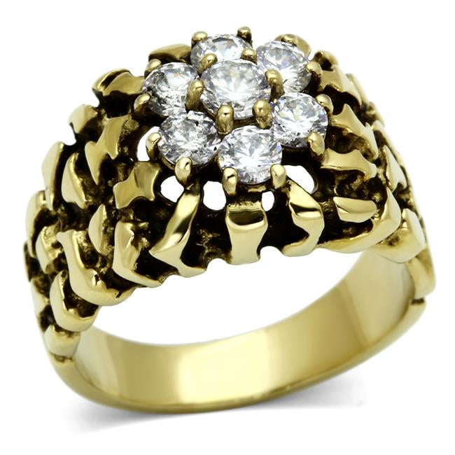 Men IP Gold Stainless Steel Ring with AAA Grade CZ in Clear - Size 9