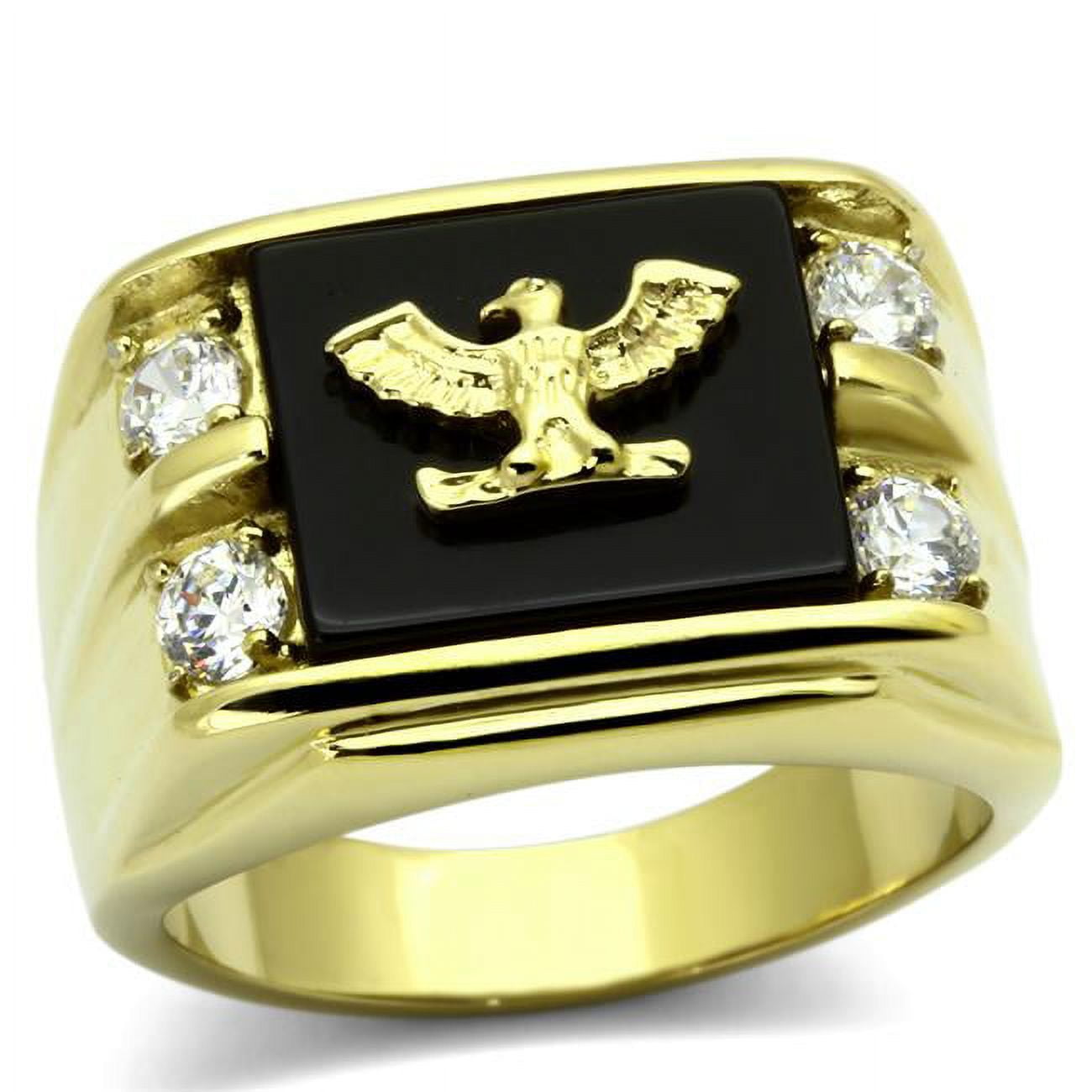 Men IP Gold Stainless Steel Ring with Semi-Precious in Jet - Size 11