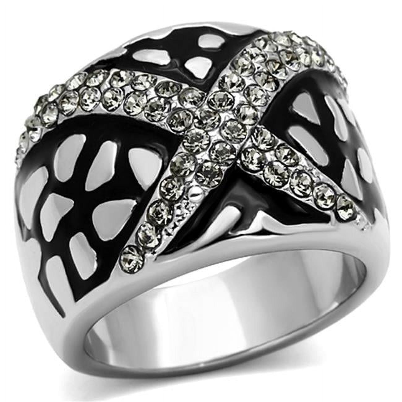 Women High Polished Stainless Steel Ring with Top Grade Crystal in Black Diamond - Size 6