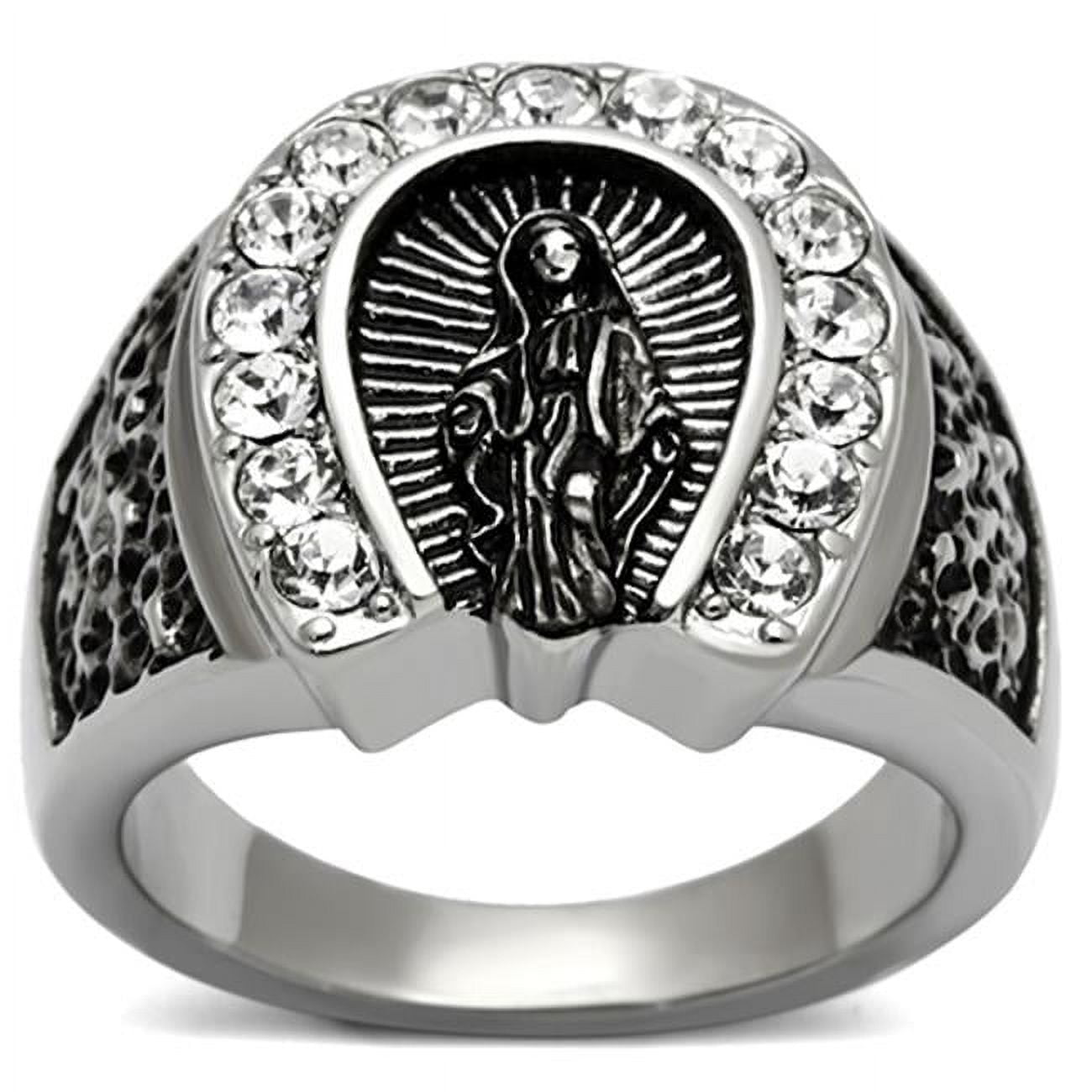 TK942-13 Men High Polished Stainless Steel Ring with Top Grade Crystal in Clear - Size 13