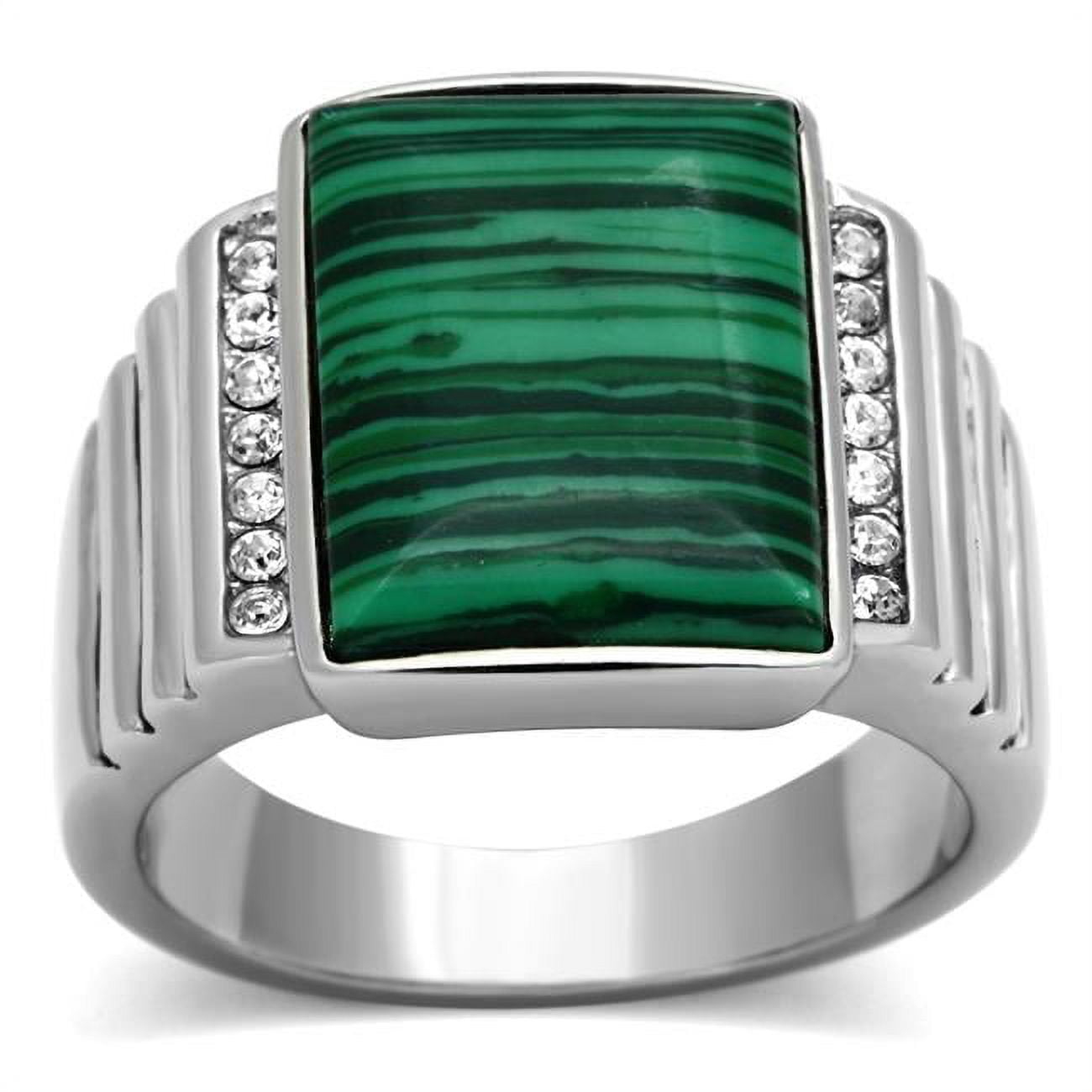 Men High Polished Stainless Steel Ring with Synthetic in Emerald - Size 13