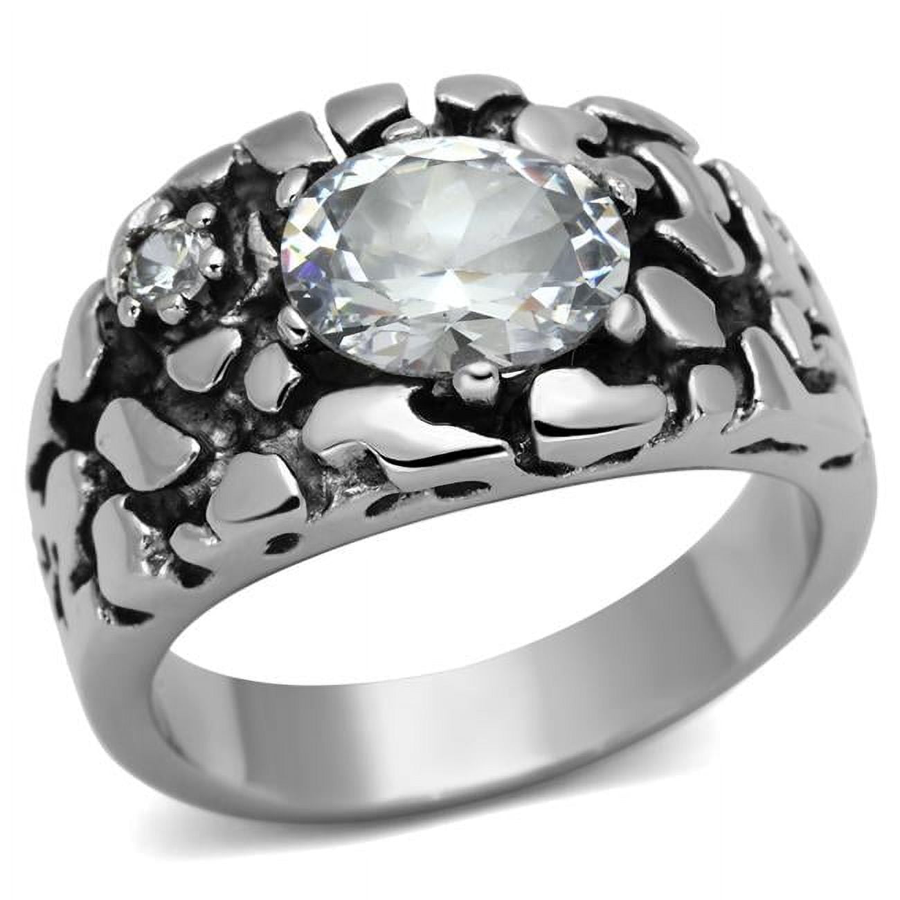 TK959-12 Men High Polished Stainless Steel Ring with AAA Grade CZ in Clear - Size 12