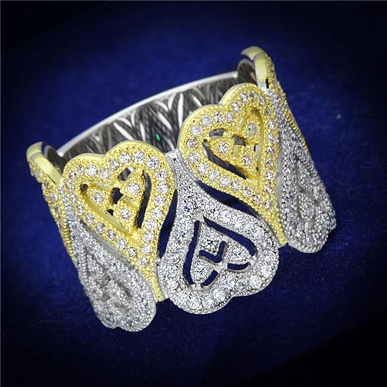 Women Gold & Rhodium 925 Sterling Silver Ring with AAA Grade CZ in Champagne - Size 7