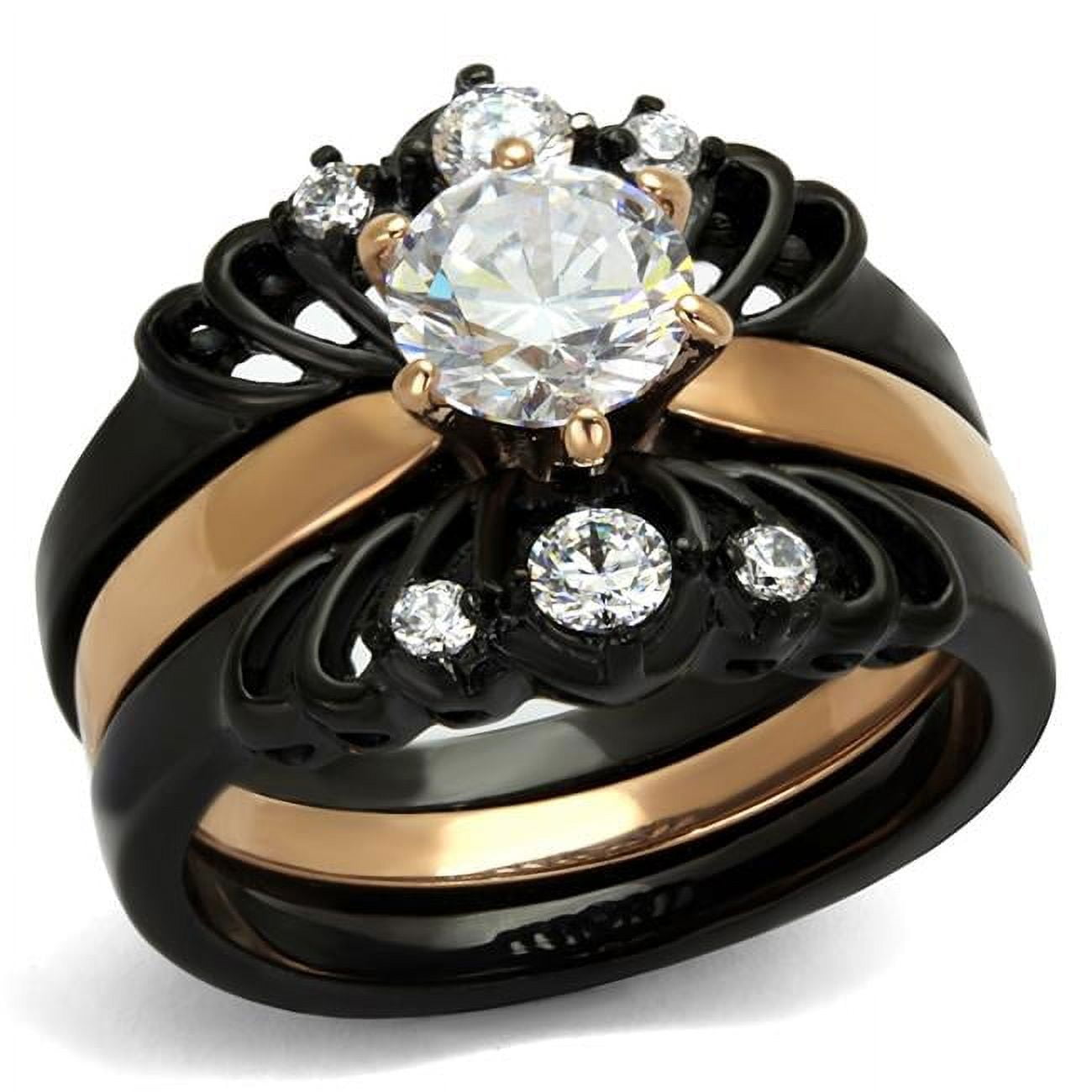 TK2189-10 Women IP Rose Gold & IP Black Stainless Steel Ring with AAA Grade CZ in Clear - Size 10