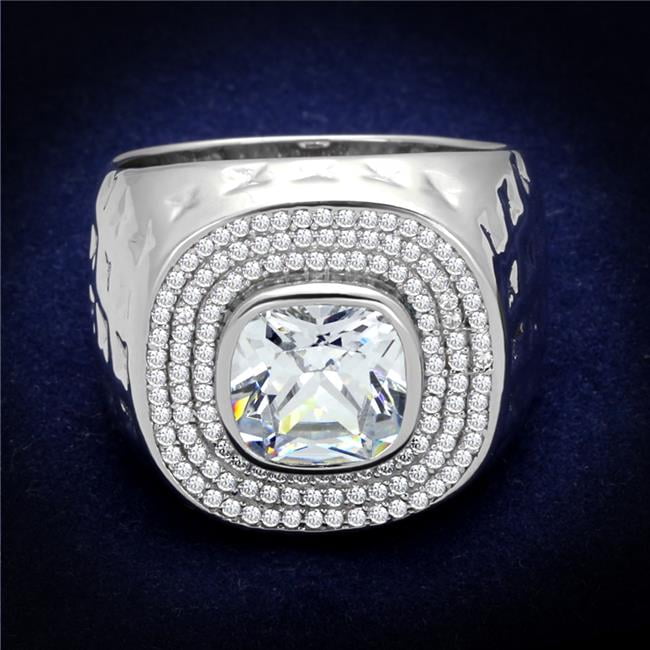 Men Rhodium 925 Sterling Silver Ring with AAA Grade CZ in Clear - Size 10