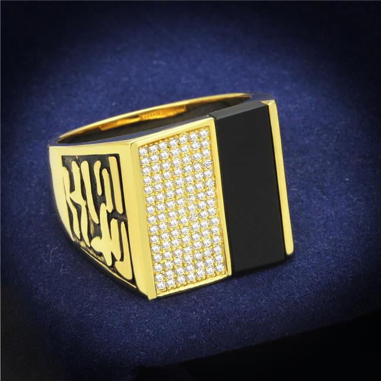 Men Gold 925 Sterling Silver Ring with Semi-Precious in Jet - Size 9