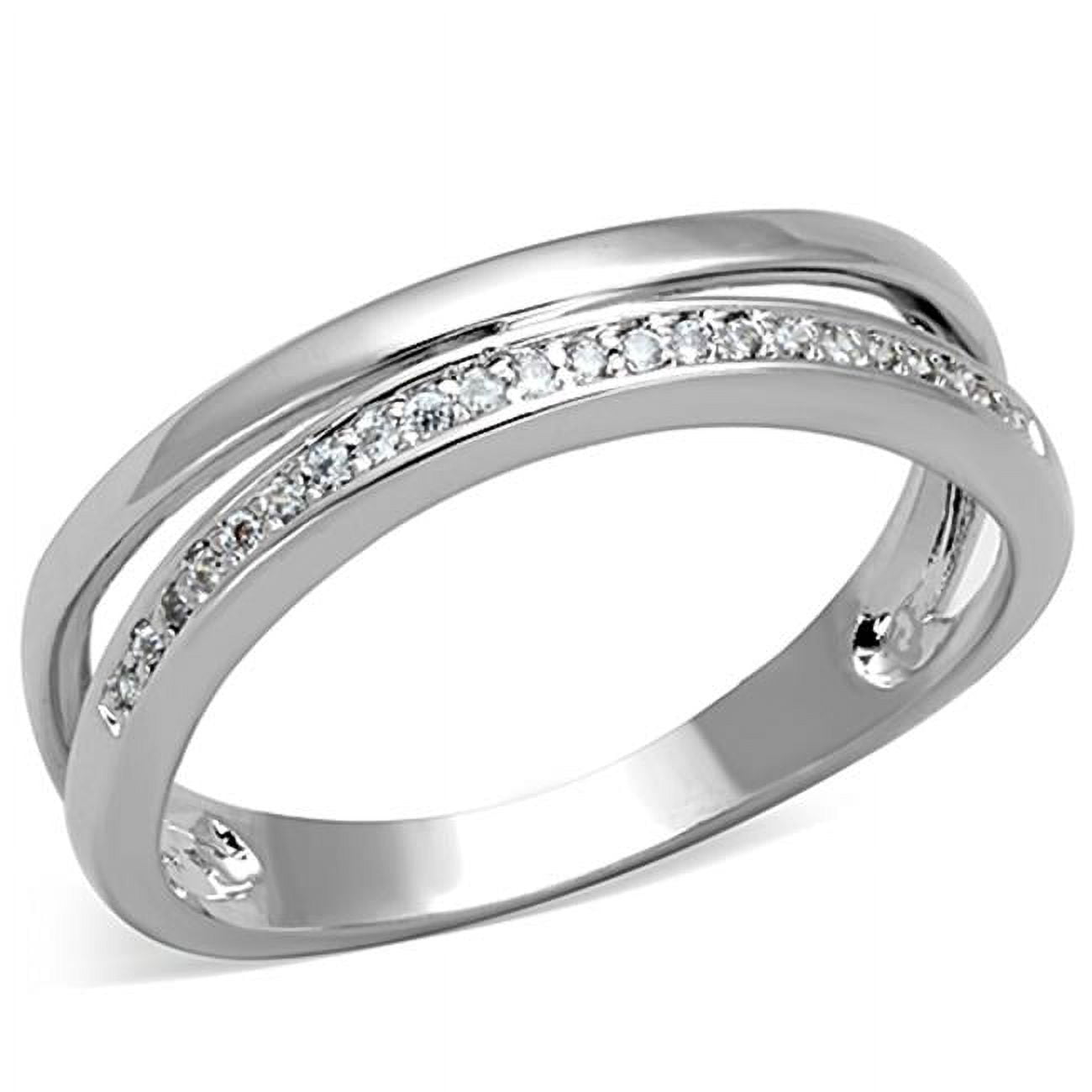 Women Rhodium Brass Ring with AAA Grade CZ in Clear - Size 8