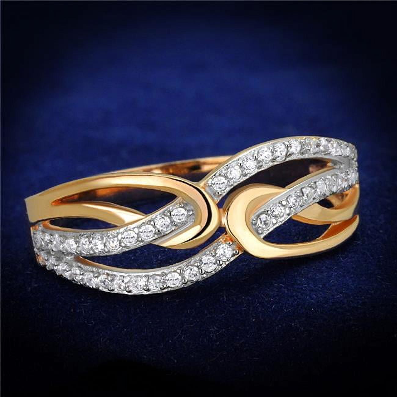 TS361-8 Women Rose Gold & Rhodium 925 Sterling Silver Ring with AAA Grade CZ in Clear - Size 8