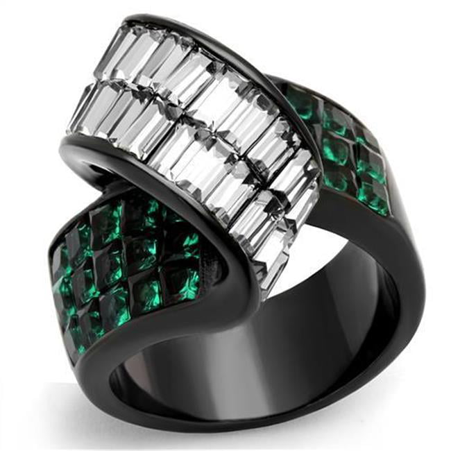 TK2199-7 Women IP Black Stainless Steel Ring with Synthetic in Blue Zircon - Size 7