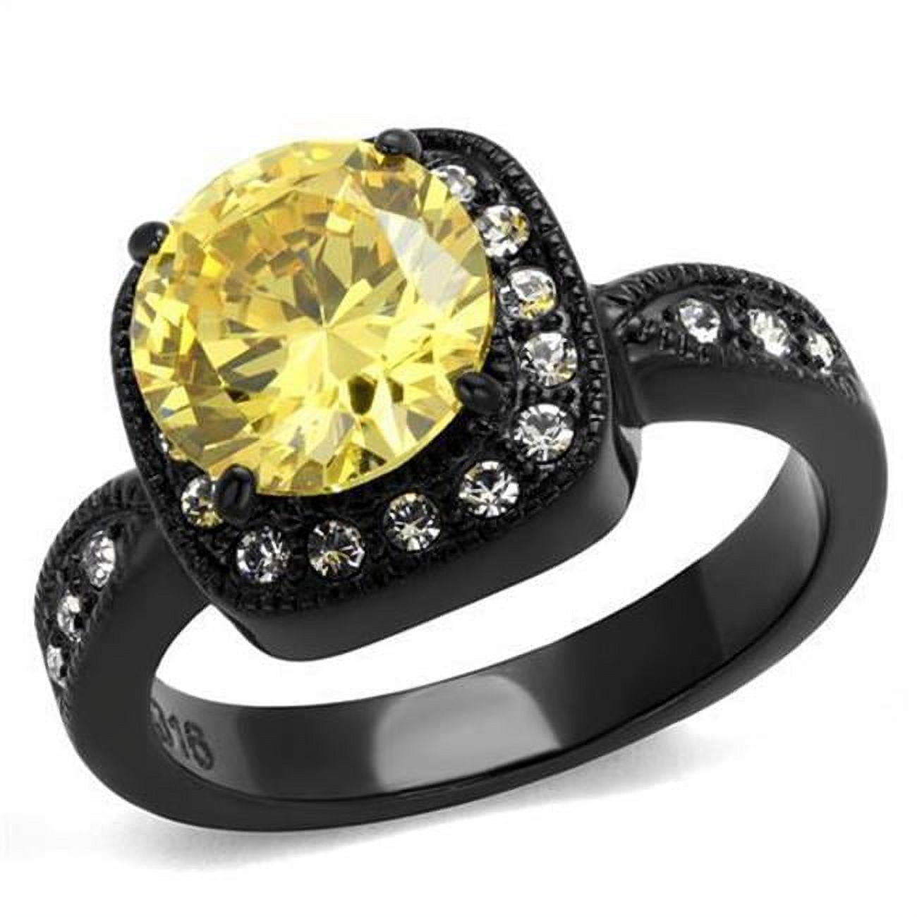 Women IP Black Stainless Steel Ring with AAA Grade CZ in Topaz - Size 7