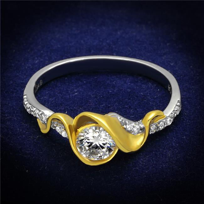 TS475-9 Women Reverse Two-Tone 925 Sterling Silver Ring with AAA Grade CZ in Clear - Size 9