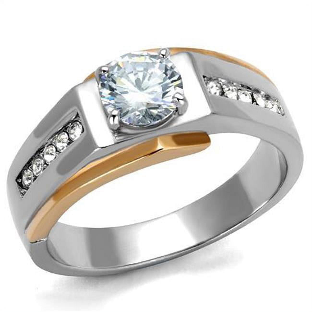 Men Two-Tone IP Rose Gold Stainless Steel Ring with AAA Grade CZ in Clear - Size 10