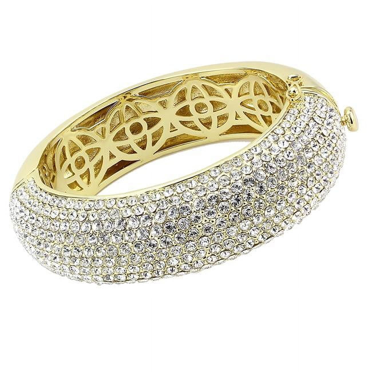 Women Flash Gold Brass Bangle with Top Grade Crystal in Clear - 6.75 in.