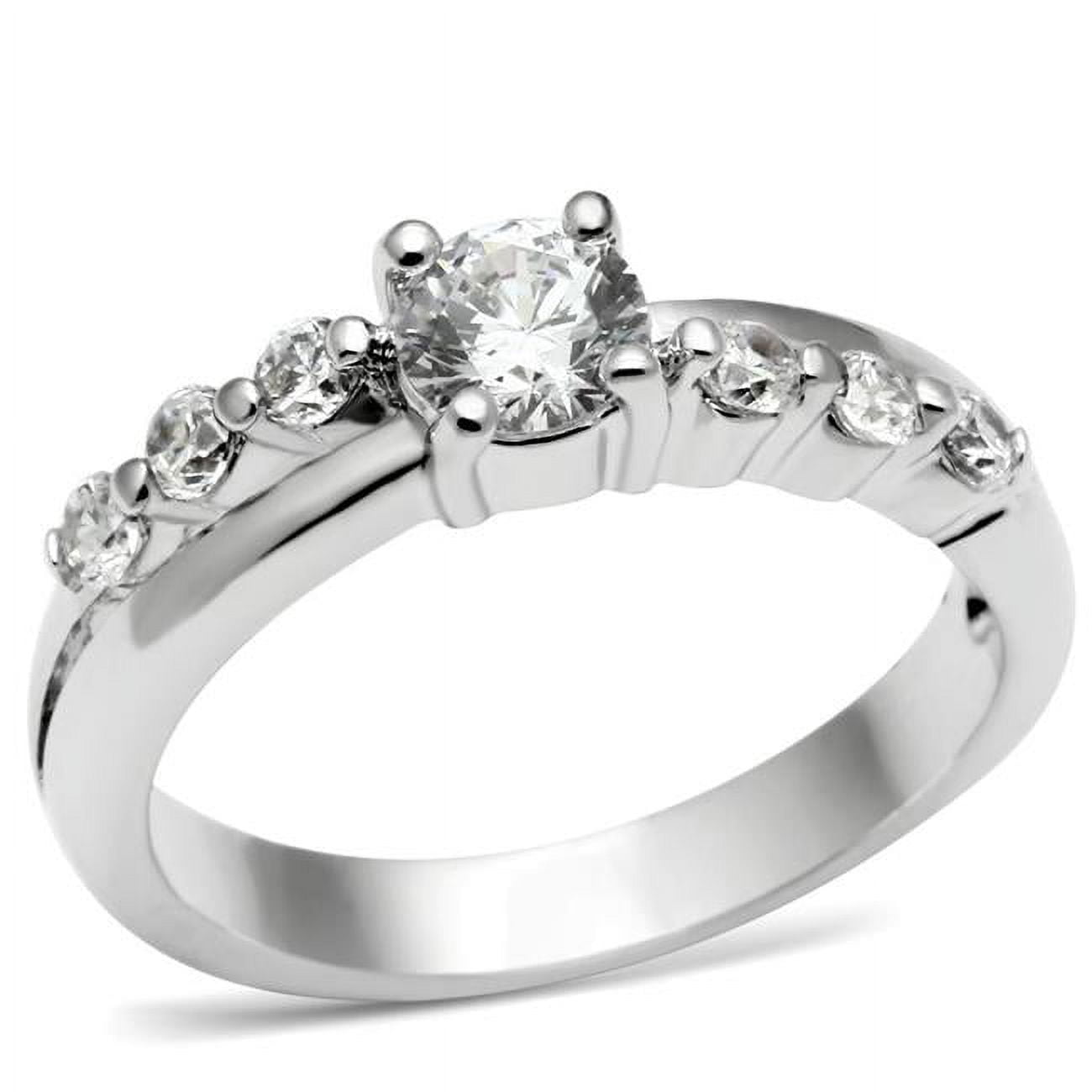 Women Rhodium Brass Ring with AAA Grade CZ in Clear - Size 5