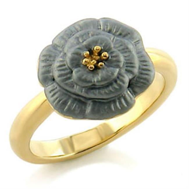 LO507-6 Women Gold White Metal Ring with Top Grade Crystal in Light Smoked - Size 6