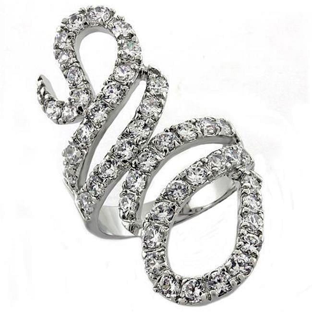 Women Rhodium Brass Ring with AAA Grade CZ in Clear - Size 7
