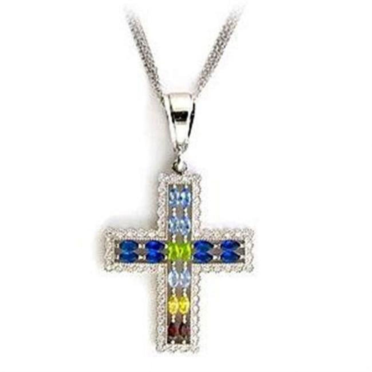 LOA556-16 Women Rhodium 925 Sterling Silver Necklace with AAA Grade CZ in Multi Color - 16 in -  Alamode