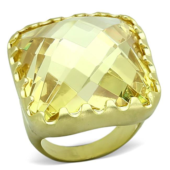 Women Matte Gold Brass Ring with AAA Grade CZ in Citrine Yellow - Size 7