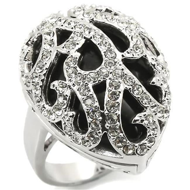 Women Rhodium Brass Ring with Semi-Precious in Jet - Size 5
