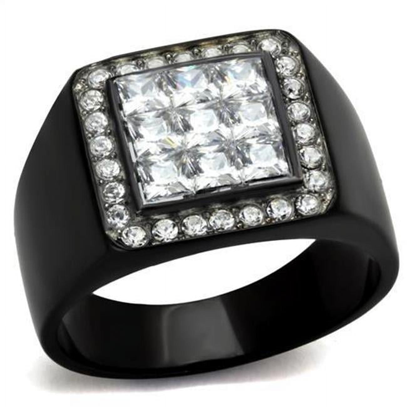 Men Two-Tone IP Black Stainless Steel Ring with AAA Grade CZ in Clear - Size 9