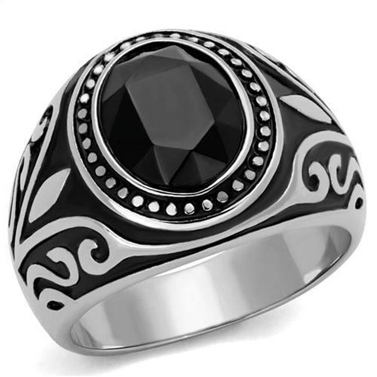 TK2231-12 Men High Polished Stainless Steel Ring with Top Grade Crystal in Jet - Size 12