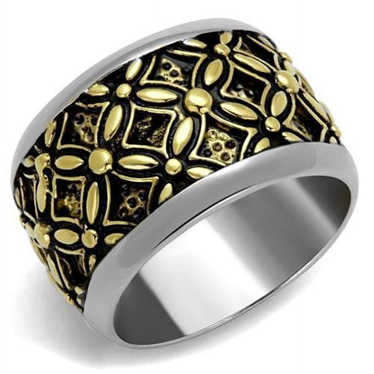 Men Two-Tone IP Gold Stainless Steel Ring with Epoxy in Jet - Size 12