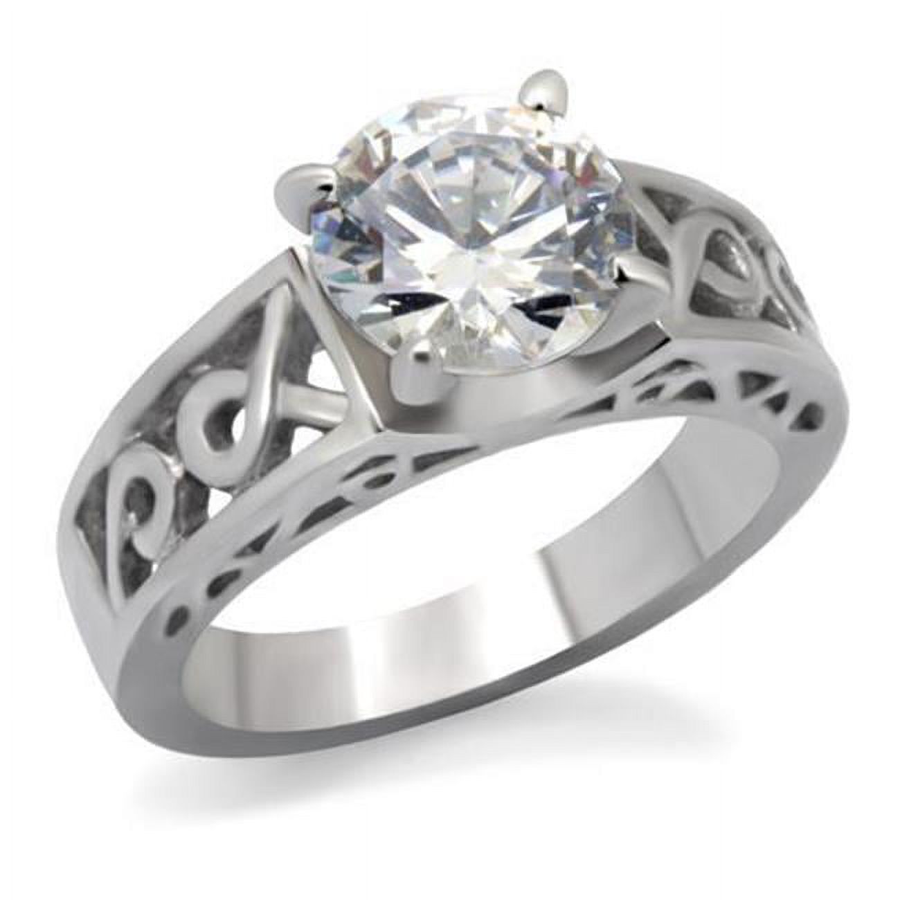 Women High Polished Stainless Steel Ring with AAA Grade CZ in Clear - Size 7