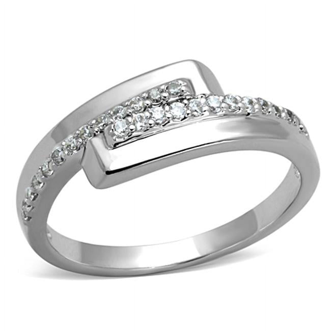Women Rhodium Brass Ring with AAA Grade CZ in Clear - Size 9