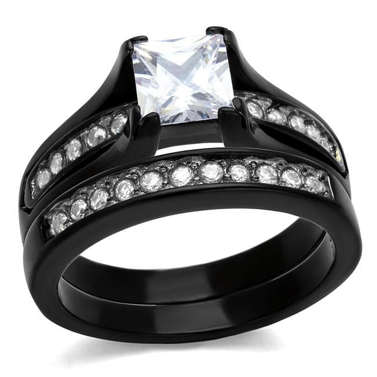 Women Two-Tone IP Black Stainless Steel Ring with AAA Grade CZ in Clear - Size 8