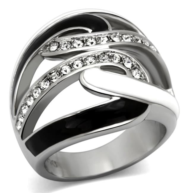 Women High Polished Stainless Steel Ring with Top Grade Crystal in Clear - Size 5