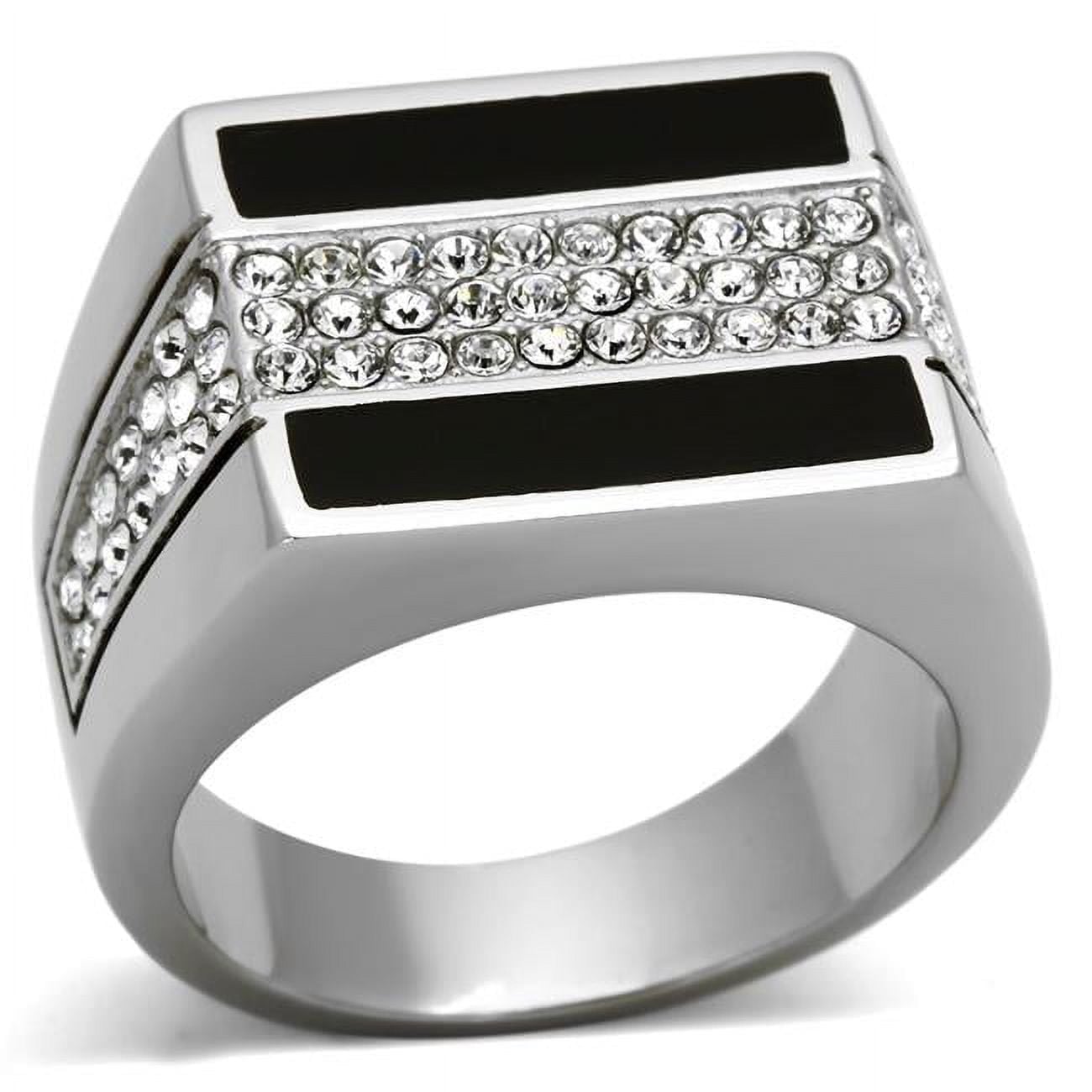 TK1048-9 Men High Polished Stainless Steel Ring with Top Grade Crystal in Clear - Size 9