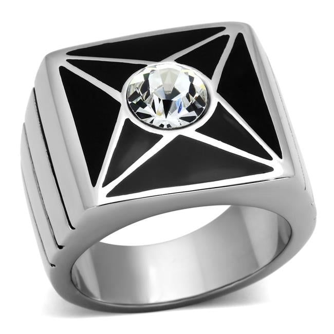 TK1049-8 Men High Polished Stainless Steel Ring with Top Grade Crystal in Clear - Size 8