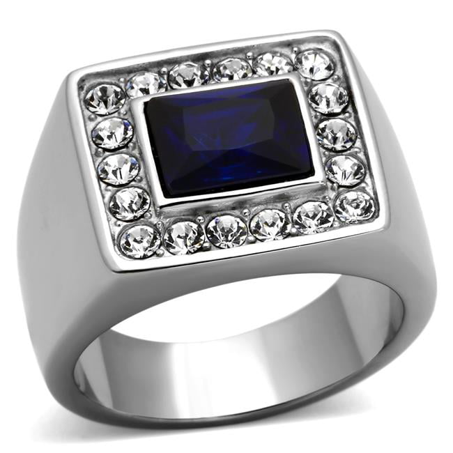 TK1051-8 Men High Polished Stainless Steel Ring with Synthetic in Montana - Size 8