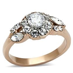 Women Two-Tone IP Rose Gold Stainless Steel Ring with AAA Grade CZ in Clear - Size 6