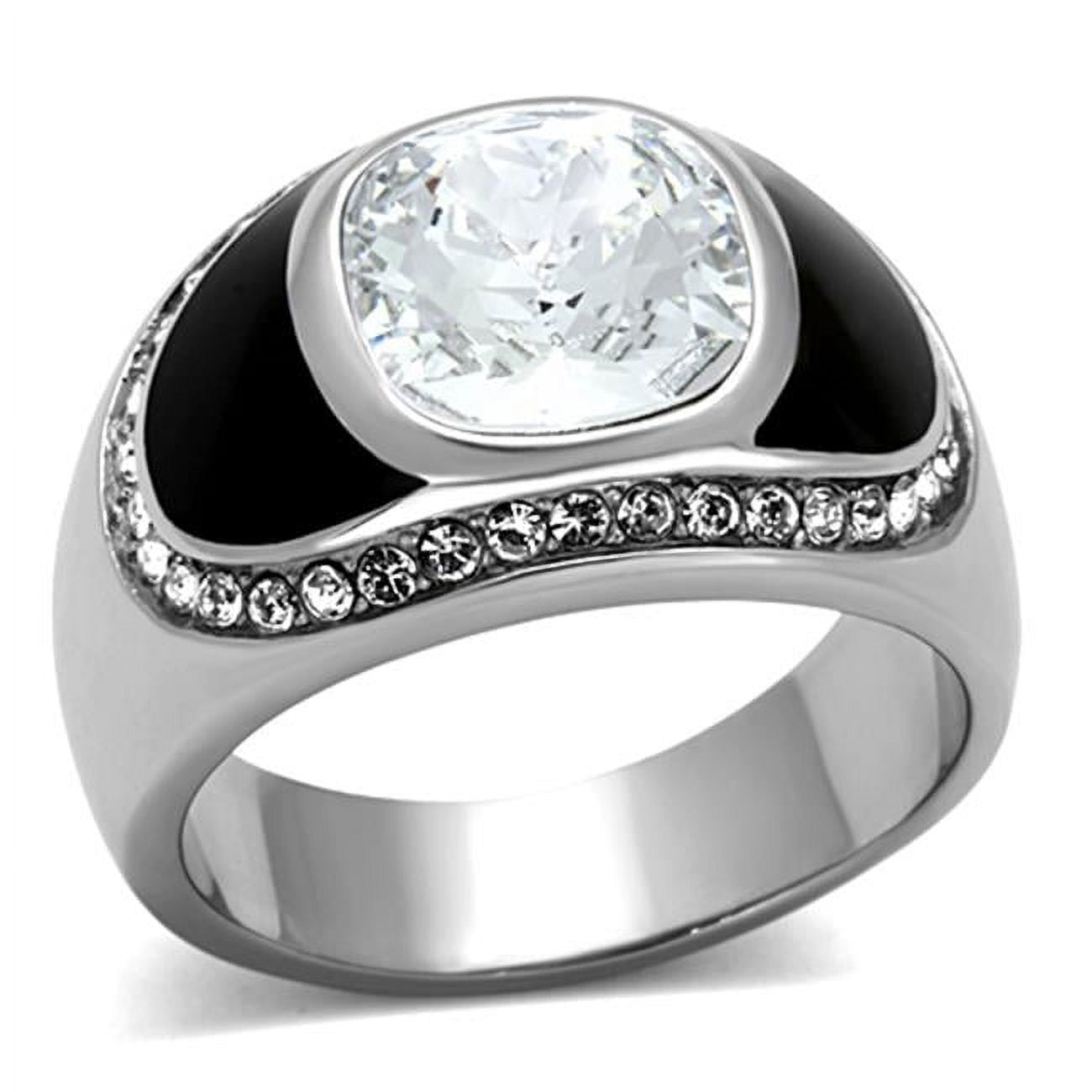 TK1199-11 Men High Polished Stainless Steel Ring with Top Grade Crystal in Clear - Size 11