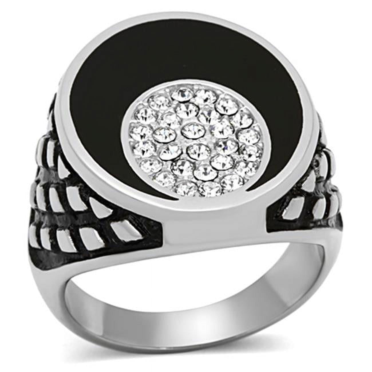 TK1200-10 Men High Polished Stainless Steel Ring with Top Grade Crystal in Clear - Size 10