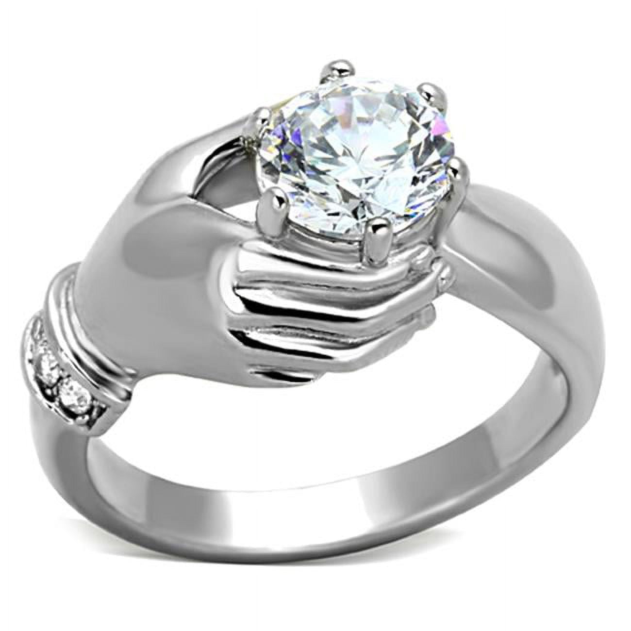 Women High Polished Stainless Steel Ring with AAA Grade CZ in Clear - Size 9